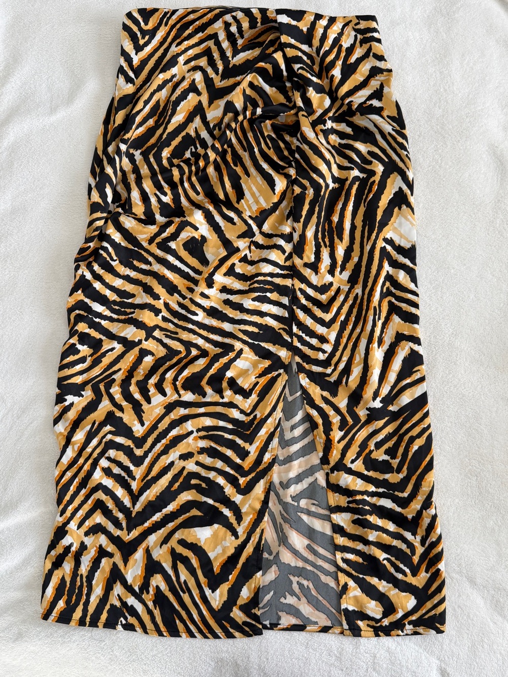 Animal Print Front-Slit Midi Skirt - Black, Camel, Cream